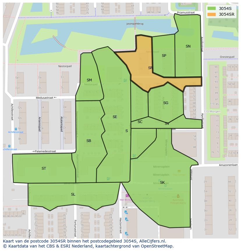 Afbeelding van het postcodegebied 3054 SR op de kaart.