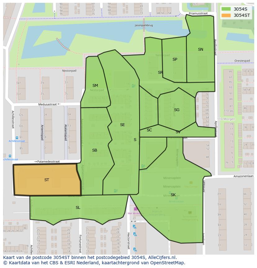 Afbeelding van het postcodegebied 3054 ST op de kaart.