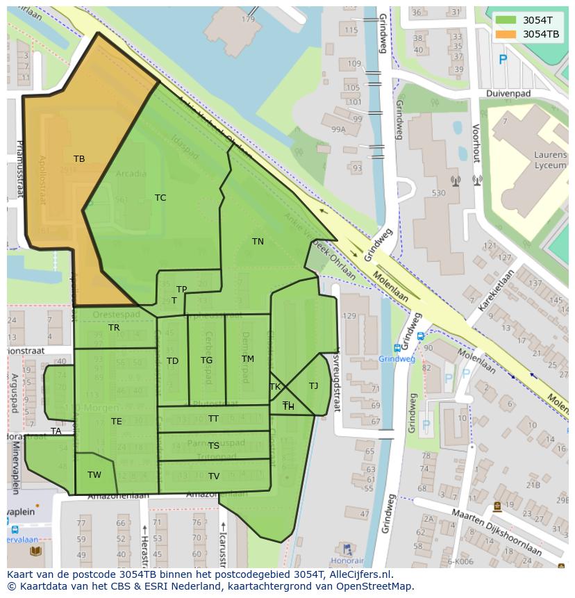 Afbeelding van het postcodegebied 3054 TB op de kaart.