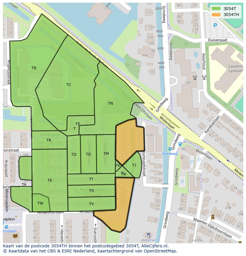 Afbeelding van het postcodegebied 3054 TH op de kaart.