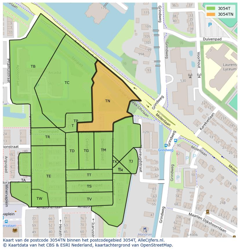 Afbeelding van het postcodegebied 3054 TN op de kaart.