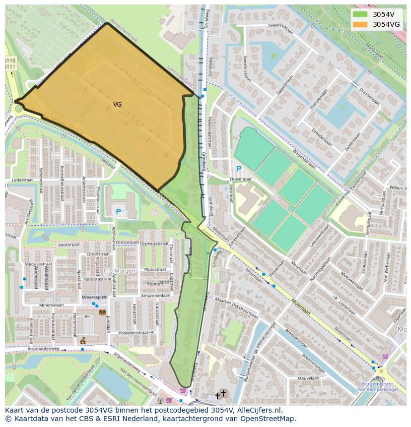 Afbeelding van het postcodegebied 3054 VG op de kaart.
