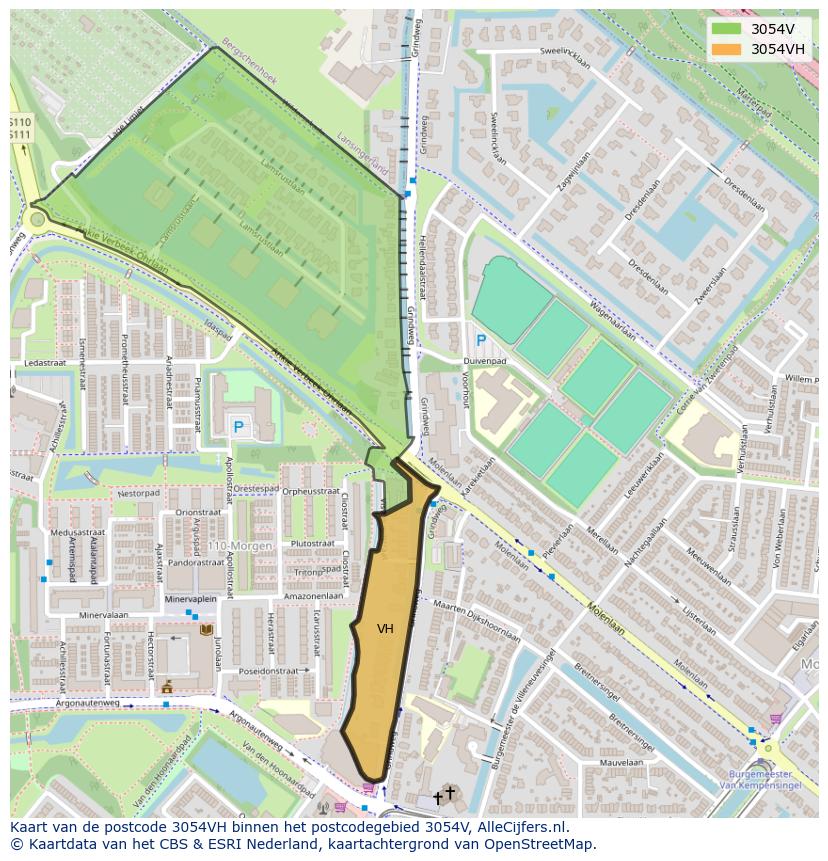 Afbeelding van het postcodegebied 3054 VH op de kaart.
