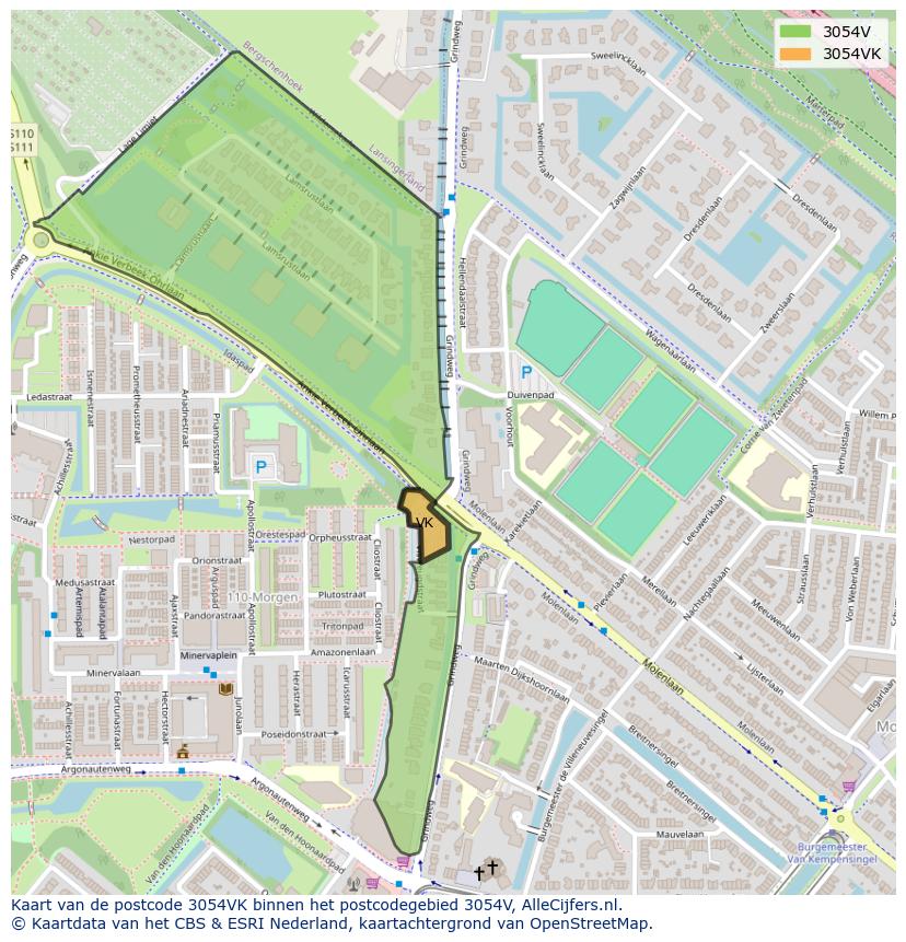 Afbeelding van het postcodegebied 3054 VK op de kaart.