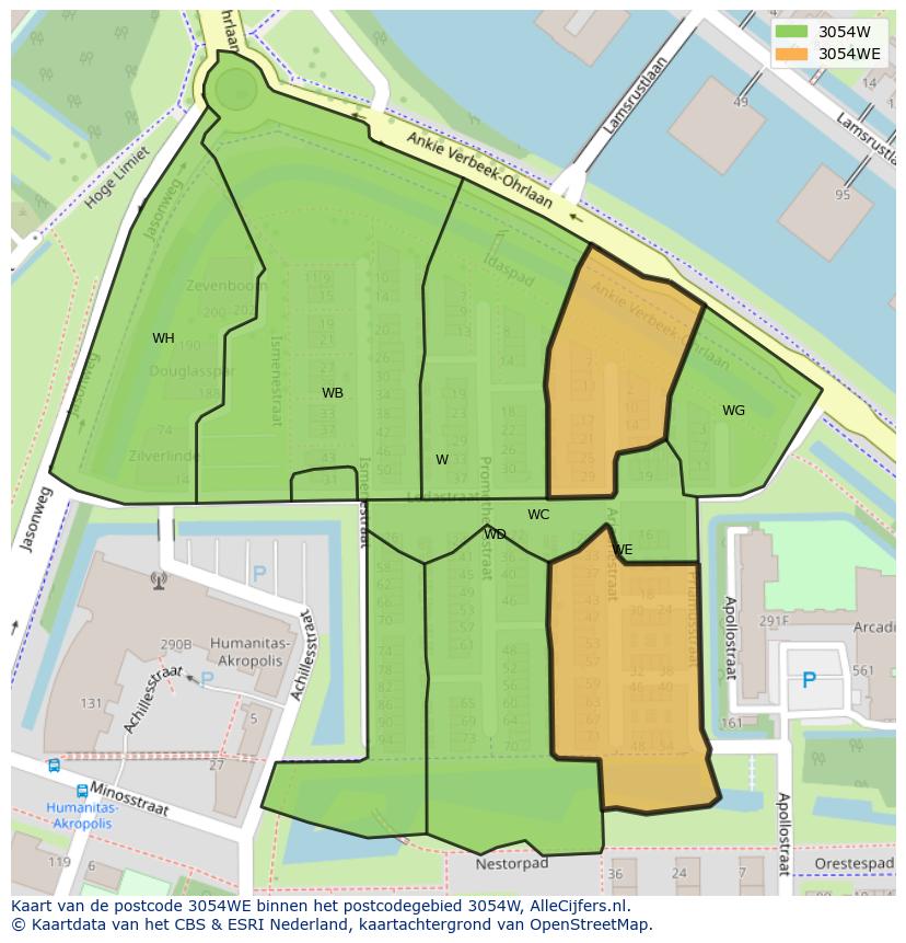 Afbeelding van het postcodegebied 3054 WE op de kaart.