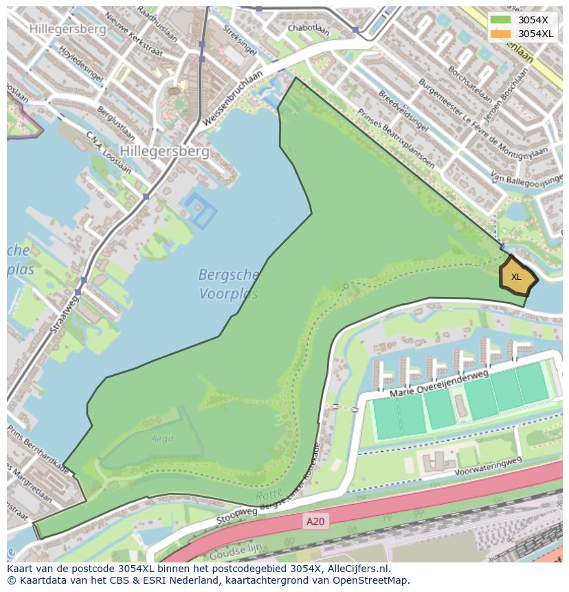 Afbeelding van het postcodegebied 3054 XL op de kaart.