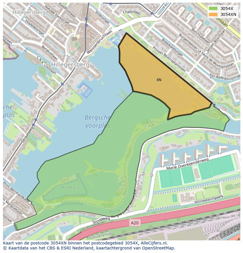 Afbeelding van het postcodegebied 3054 XN op de kaart.