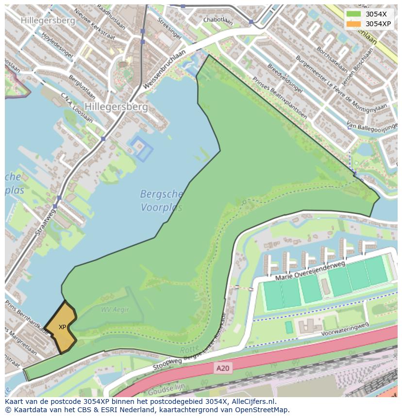 Afbeelding van het postcodegebied 3054 XP op de kaart.
