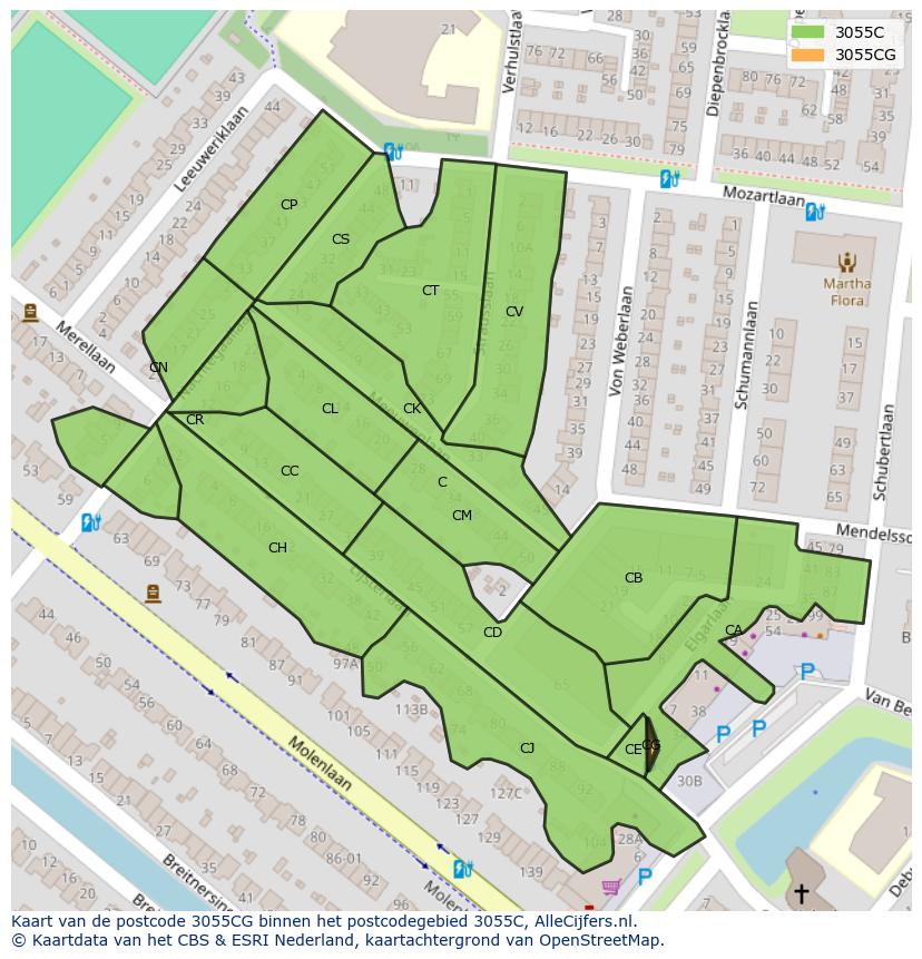 Afbeelding van het postcodegebied 3055 CG op de kaart.