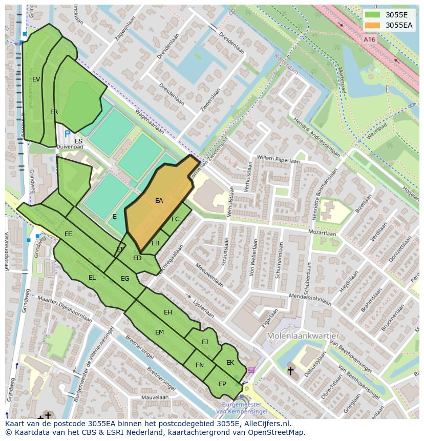 Afbeelding van het postcodegebied 3055 EA op de kaart.