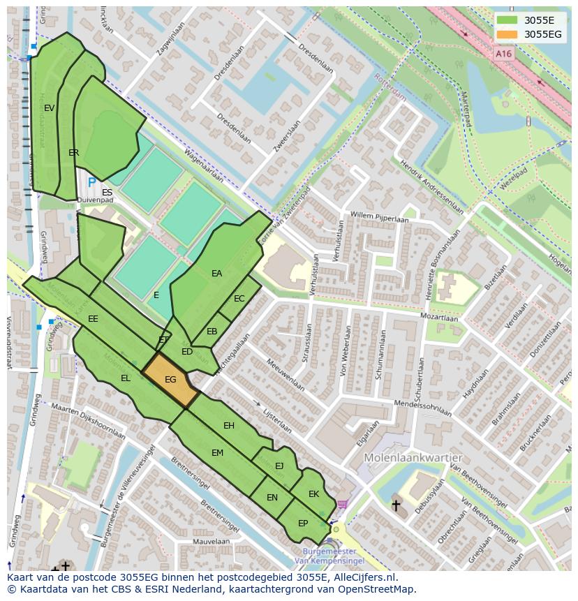 Afbeelding van het postcodegebied 3055 EG op de kaart.