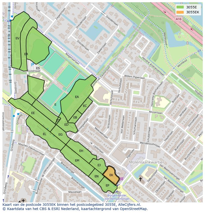 Afbeelding van het postcodegebied 3055 EK op de kaart.