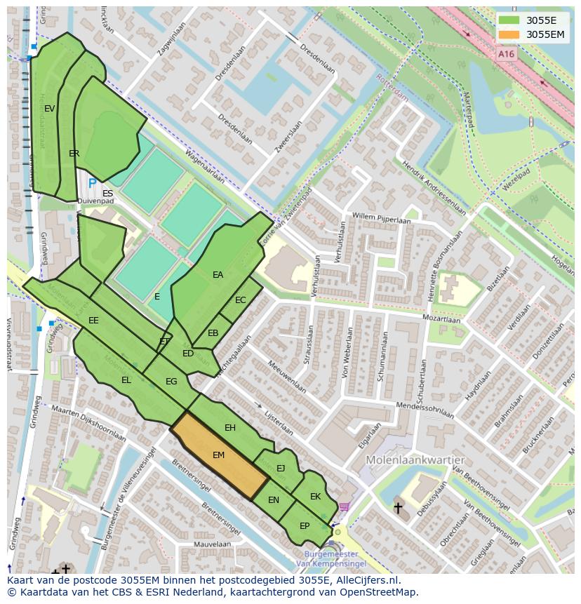 Afbeelding van het postcodegebied 3055 EM op de kaart.