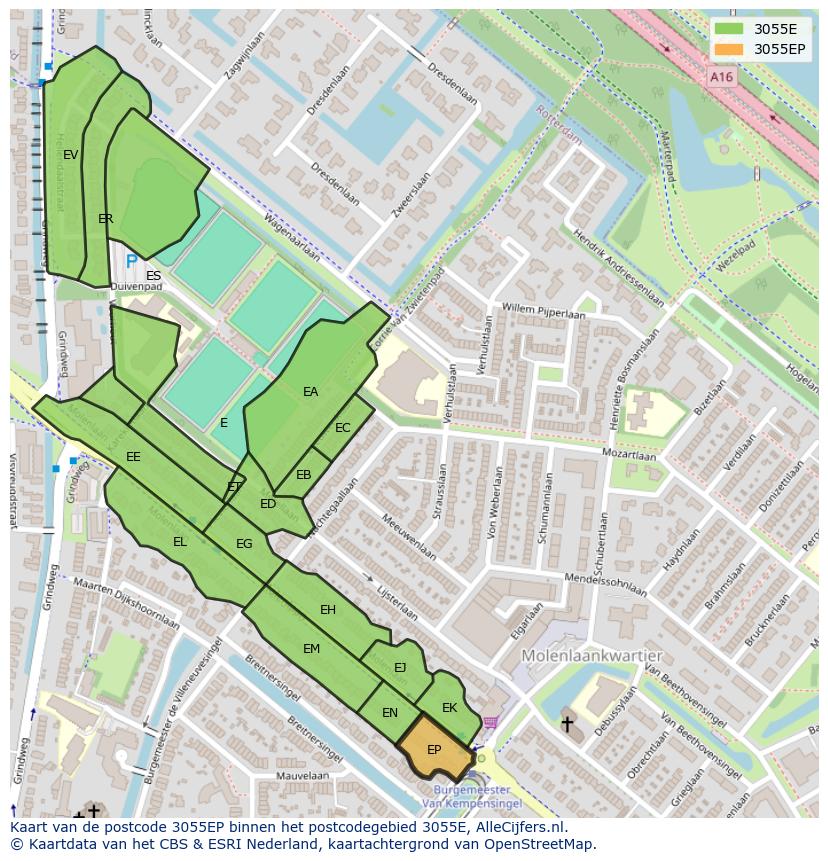 Afbeelding van het postcodegebied 3055 EP op de kaart.