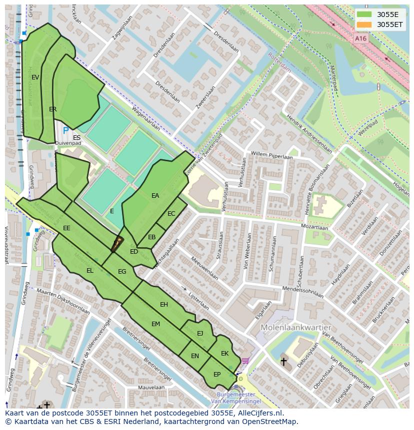 Afbeelding van het postcodegebied 3055 ET op de kaart.