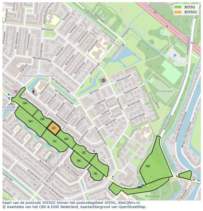 Afbeelding van het postcodegebied 3055 GC op de kaart.