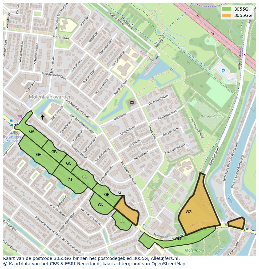 Afbeelding van het postcodegebied 3055 GG op de kaart.