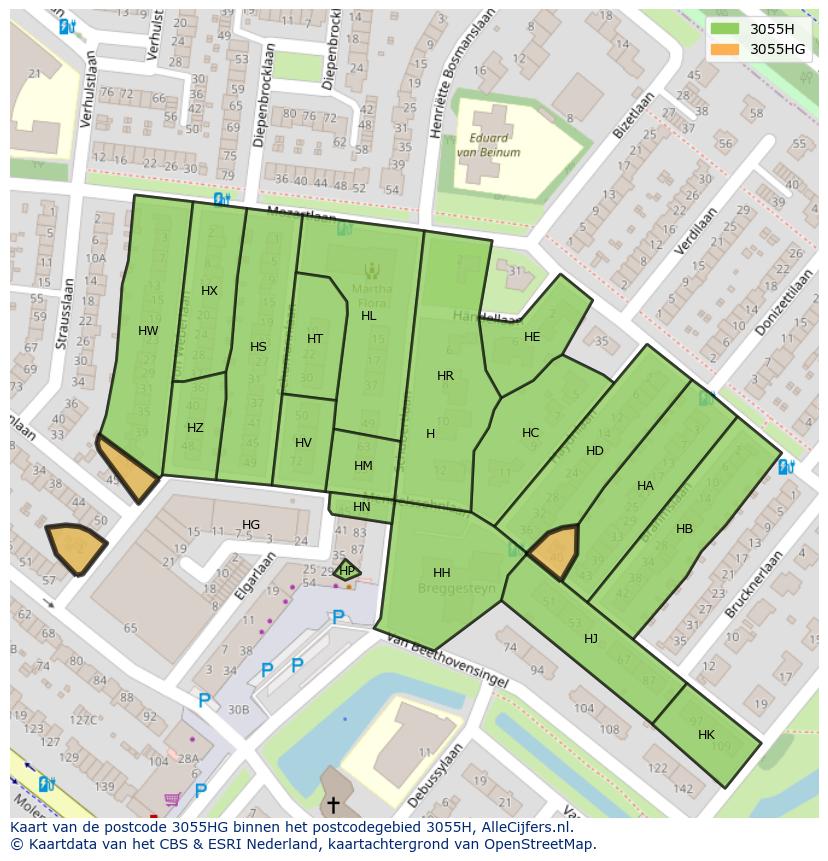Afbeelding van het postcodegebied 3055 HG op de kaart.