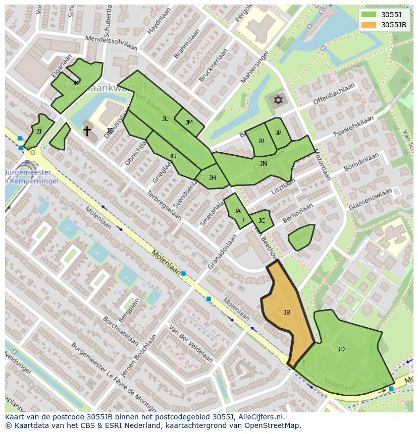 Afbeelding van het postcodegebied 3055 JB op de kaart.