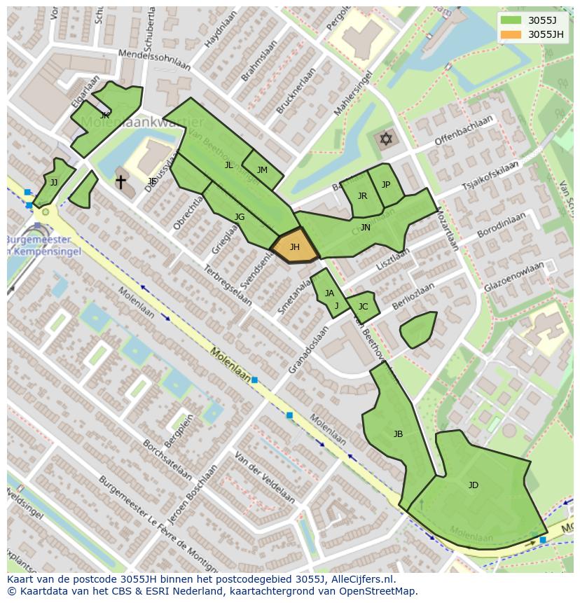 Afbeelding van het postcodegebied 3055 JH op de kaart.