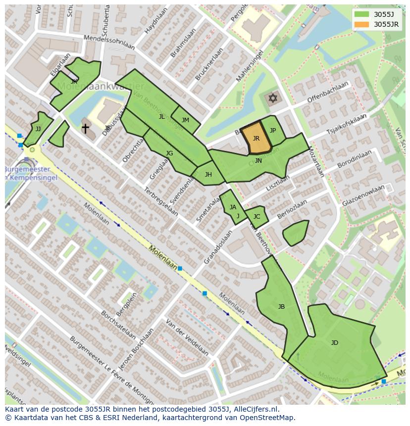 Afbeelding van het postcodegebied 3055 JR op de kaart.
