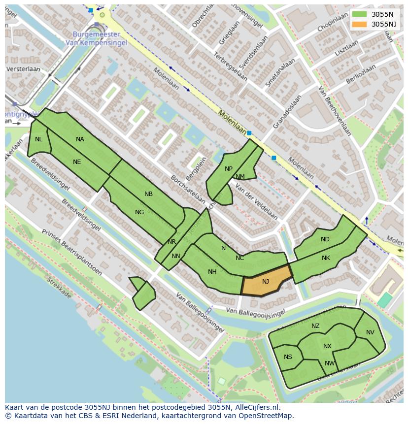 Afbeelding van het postcodegebied 3055 NJ op de kaart.