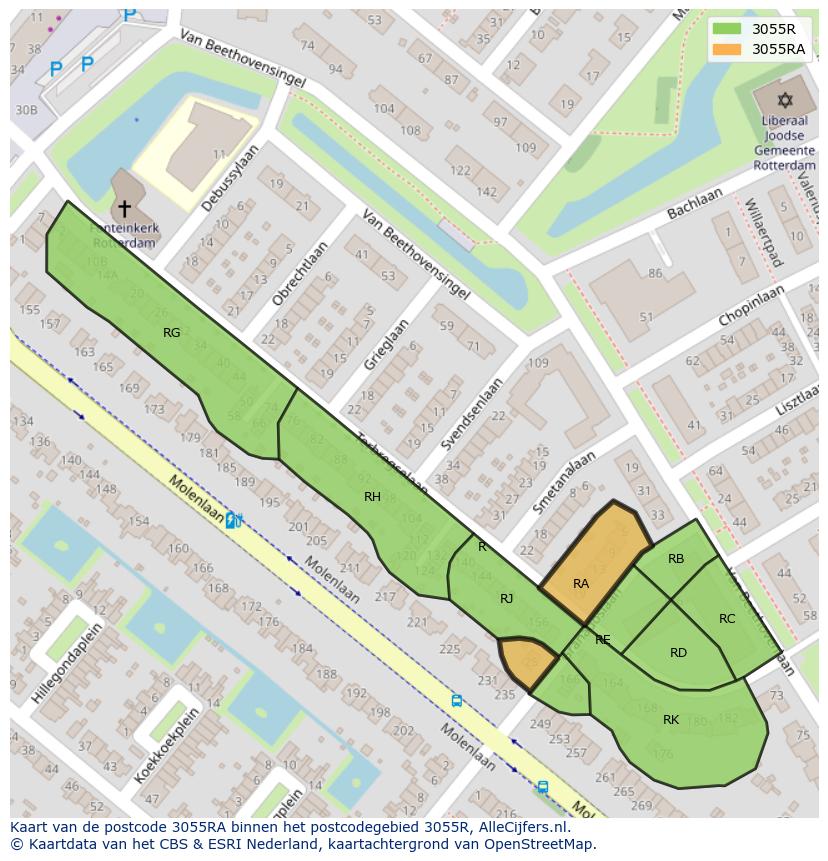 Afbeelding van het postcodegebied 3055 RA op de kaart.