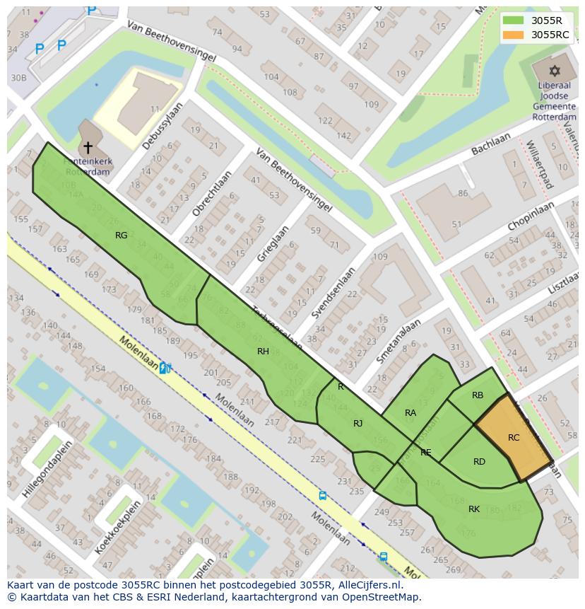 Afbeelding van het postcodegebied 3055 RC op de kaart.