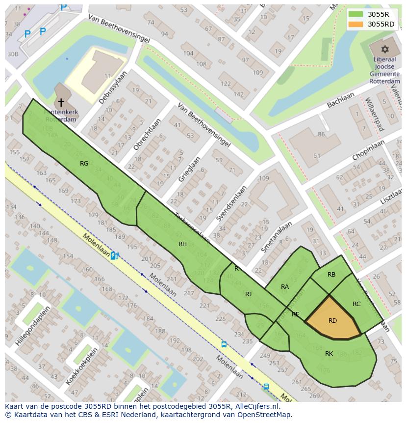 Afbeelding van het postcodegebied 3055 RD op de kaart.
