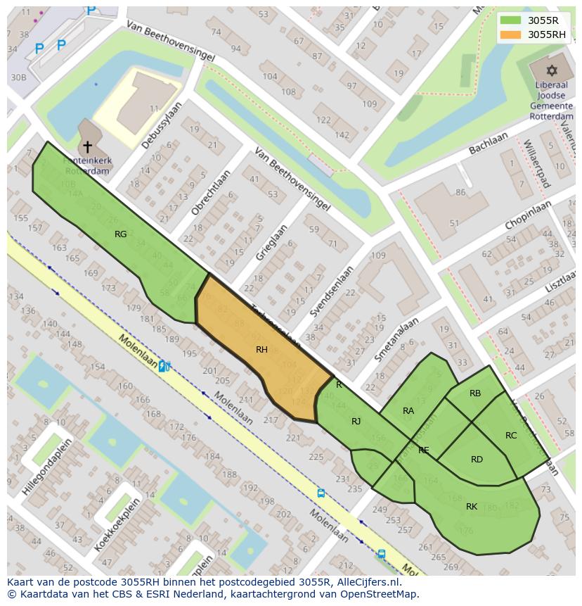 Afbeelding van het postcodegebied 3055 RH op de kaart.