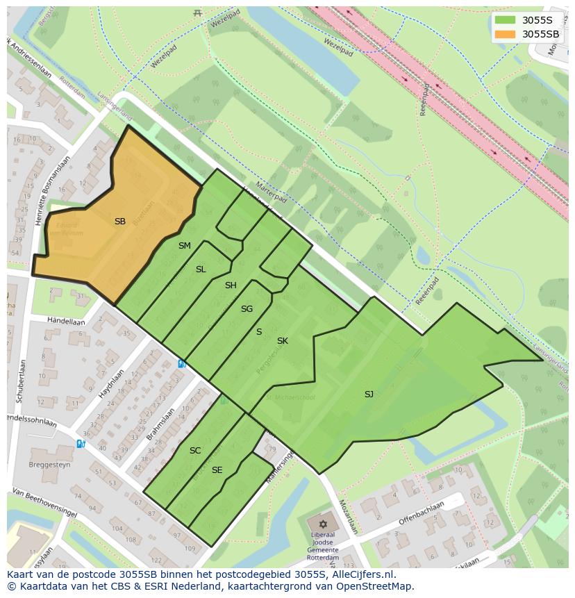 Afbeelding van het postcodegebied 3055 SB op de kaart.