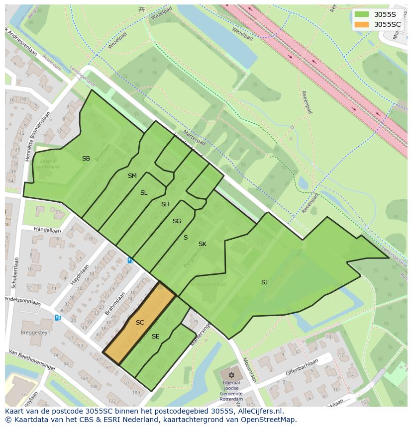 Afbeelding van het postcodegebied 3055 SC op de kaart.