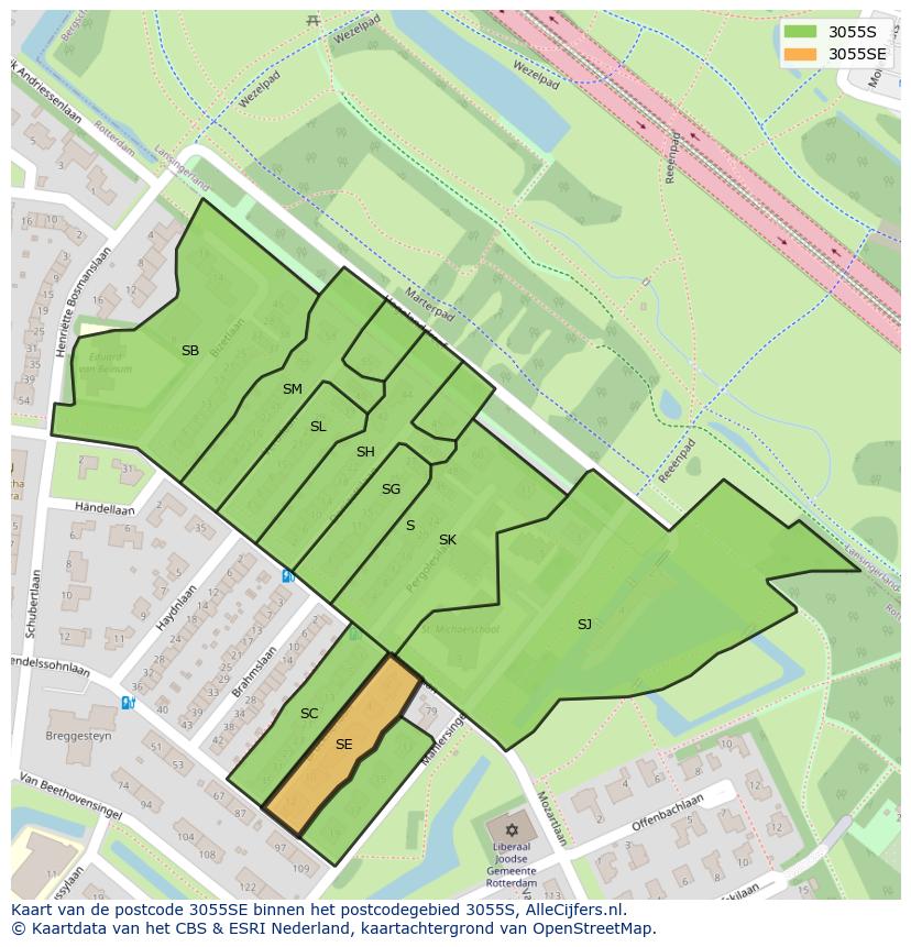 Afbeelding van het postcodegebied 3055 SE op de kaart.