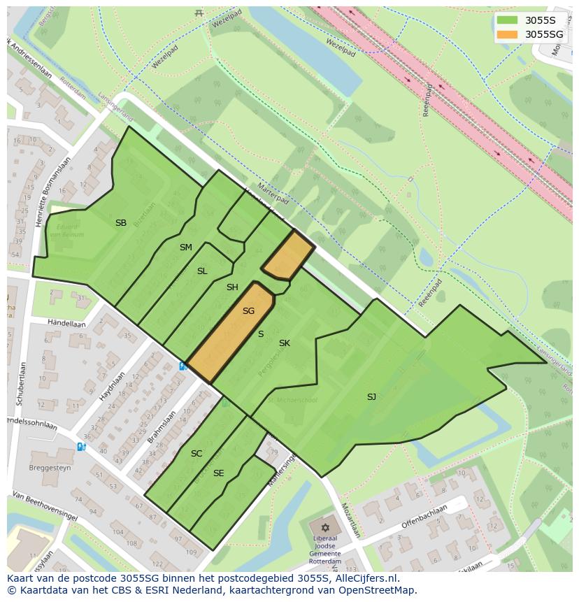 Afbeelding van het postcodegebied 3055 SG op de kaart.