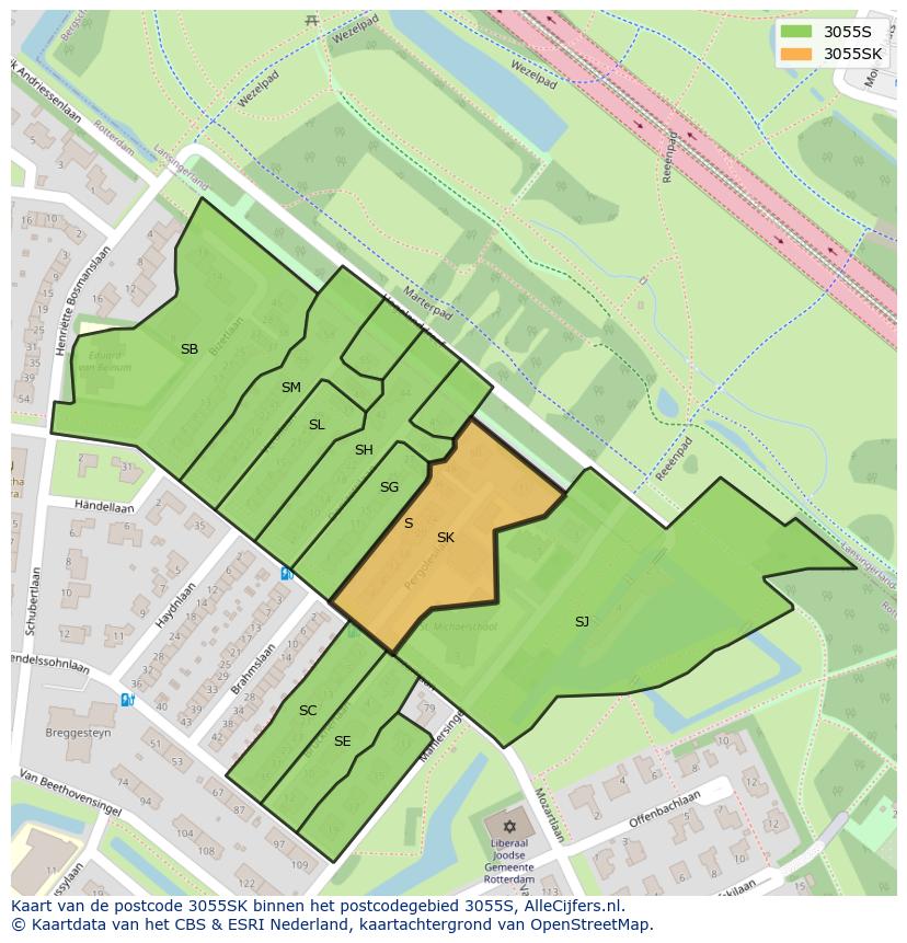 Afbeelding van het postcodegebied 3055 SK op de kaart.