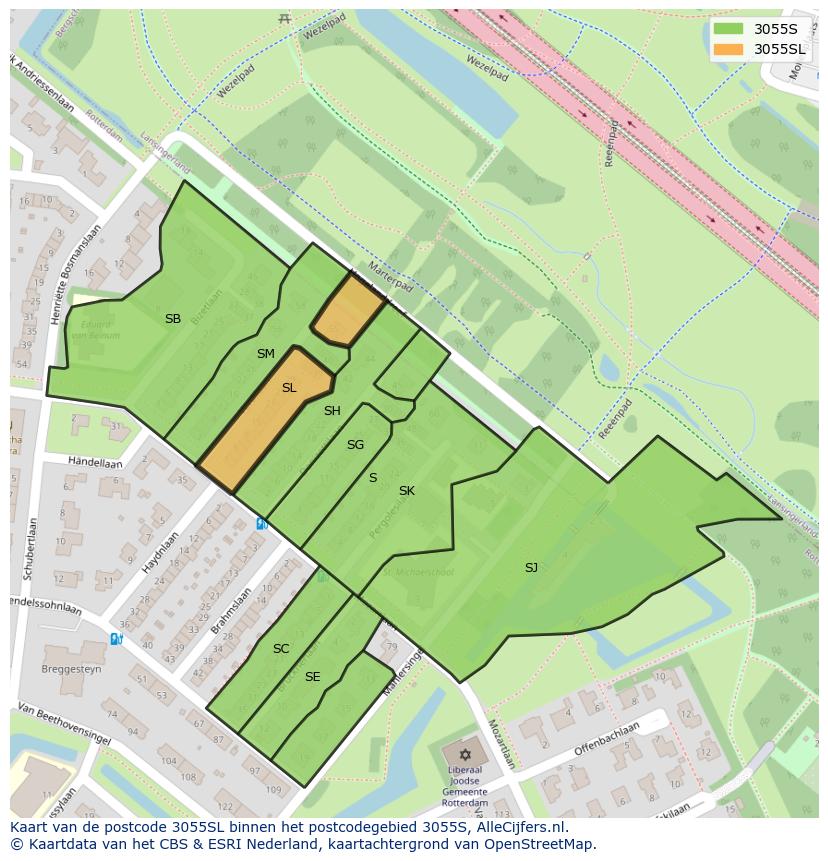 Afbeelding van het postcodegebied 3055 SL op de kaart.