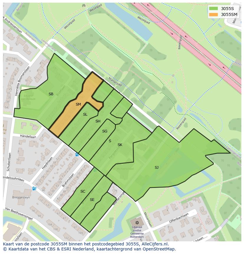 Afbeelding van het postcodegebied 3055 SM op de kaart.