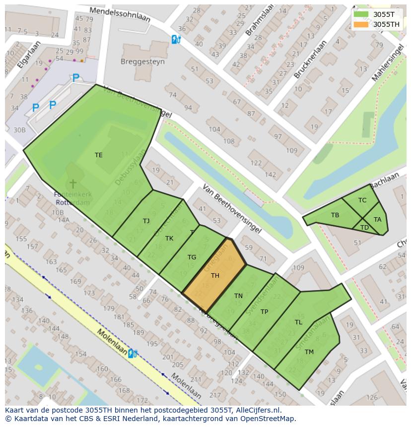Afbeelding van het postcodegebied 3055 TH op de kaart.