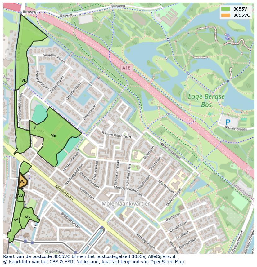 Afbeelding van het postcodegebied 3055 VC op de kaart.