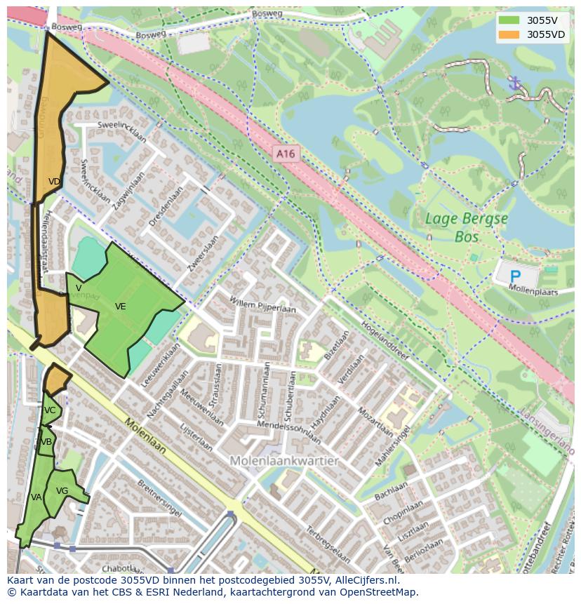 Afbeelding van het postcodegebied 3055 VD op de kaart.