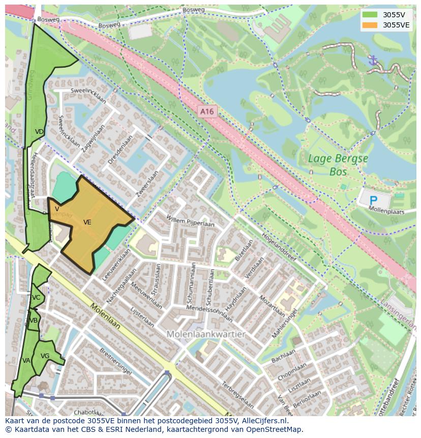 Afbeelding van het postcodegebied 3055 VE op de kaart.