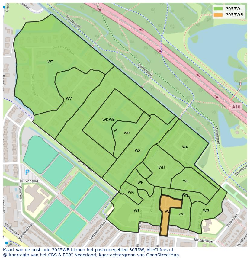Afbeelding van het postcodegebied 3055 WB op de kaart.