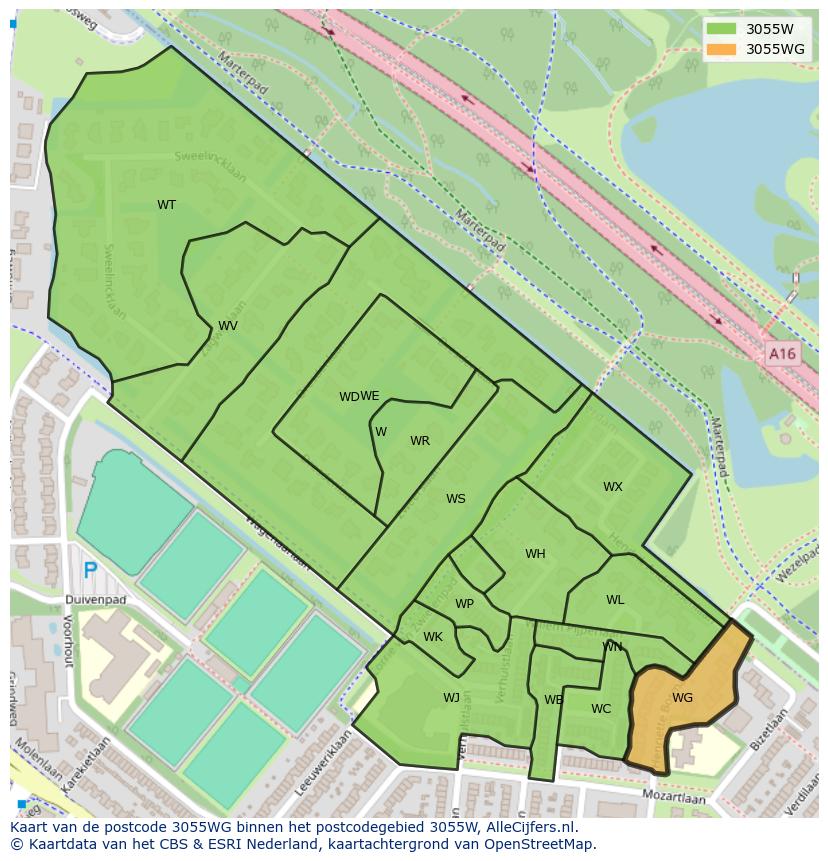 Afbeelding van het postcodegebied 3055 WG op de kaart.