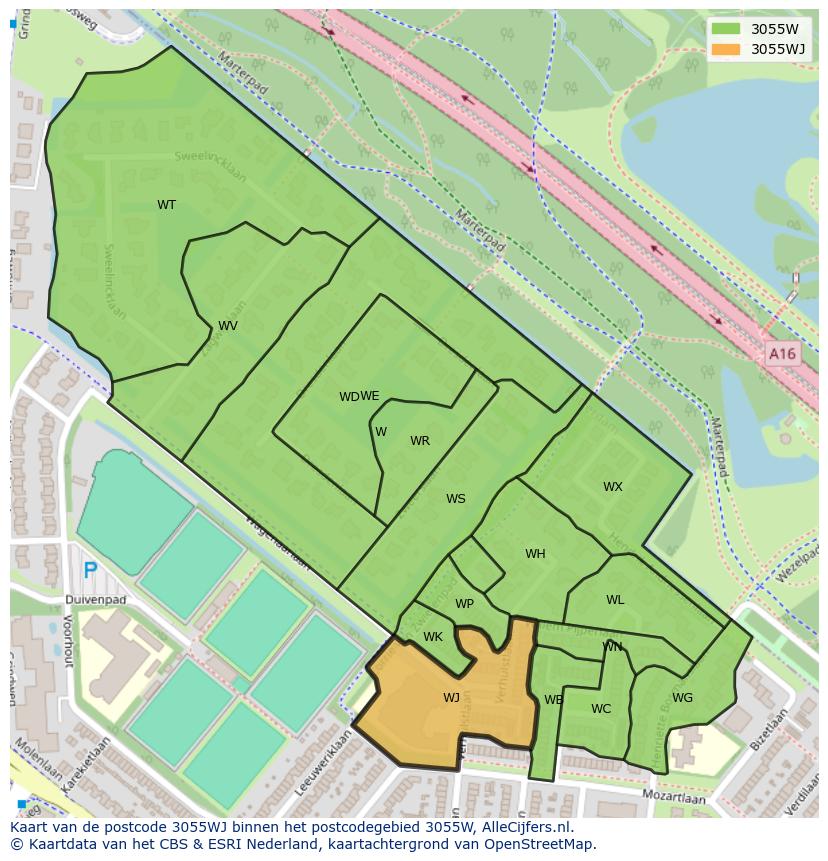 Afbeelding van het postcodegebied 3055 WJ op de kaart.