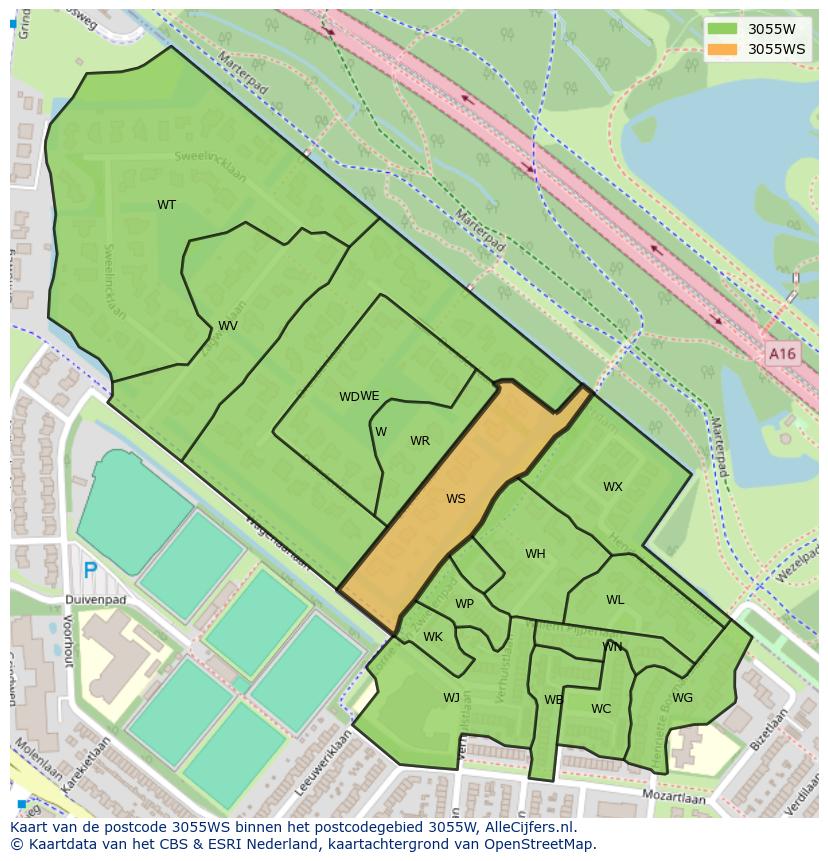 Afbeelding van het postcodegebied 3055 WS op de kaart.
