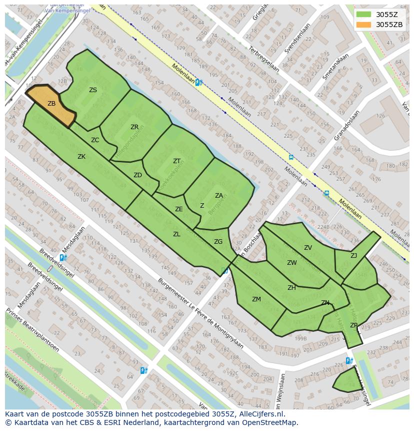 Afbeelding van het postcodegebied 3055 ZB op de kaart.