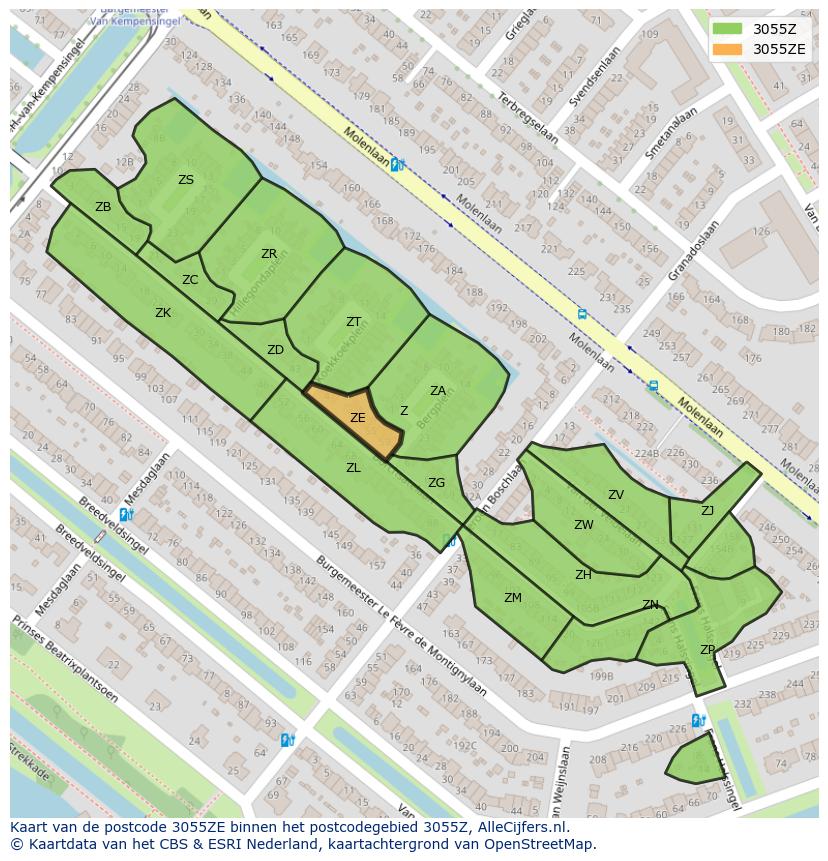 Afbeelding van het postcodegebied 3055 ZE op de kaart.