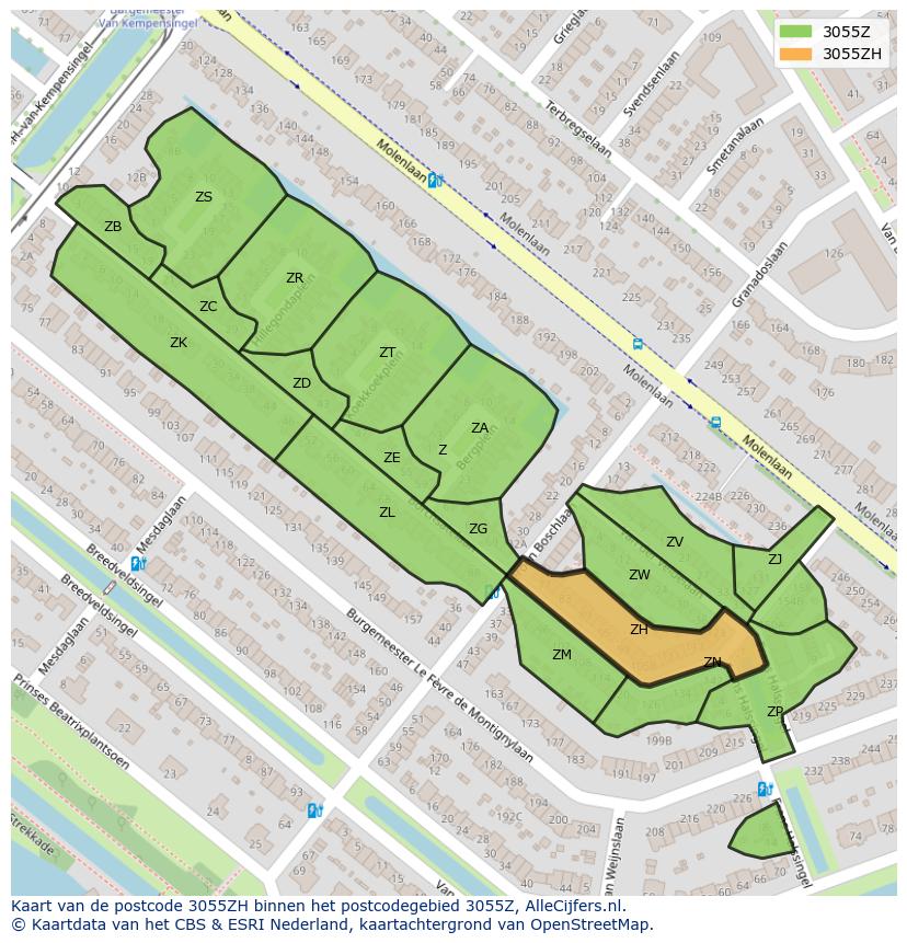 Afbeelding van het postcodegebied 3055 ZH op de kaart.