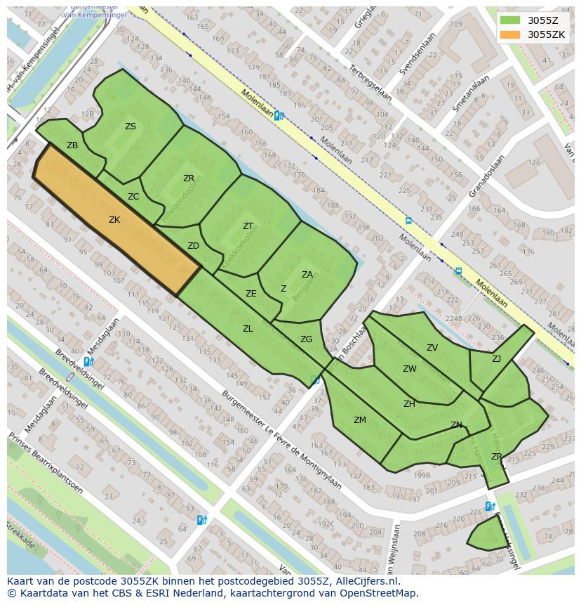 Afbeelding van het postcodegebied 3055 ZK op de kaart.