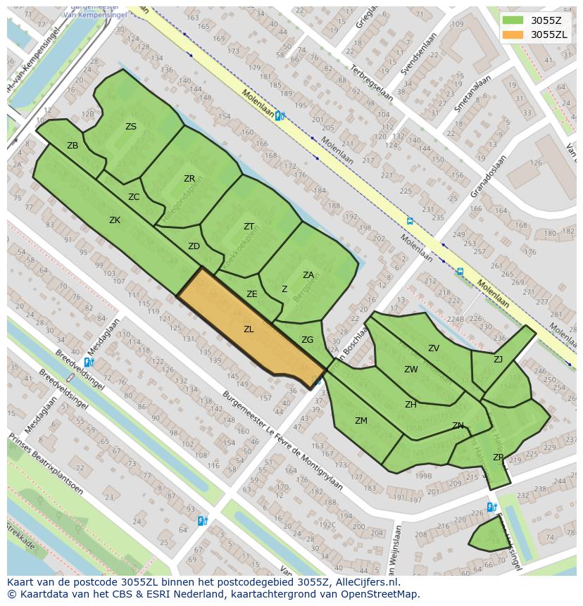 Afbeelding van het postcodegebied 3055 ZL op de kaart.